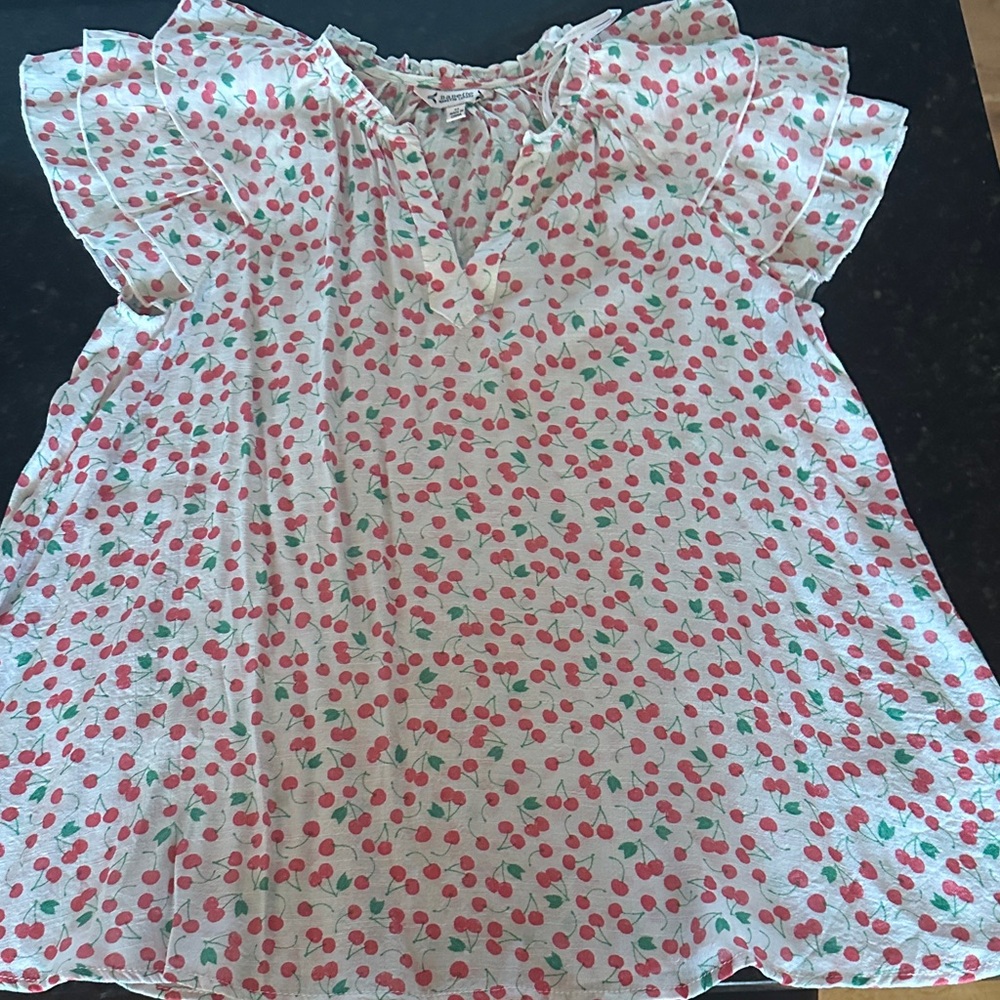 Nanette Lepore Cherry Patterned Top with Ruffles